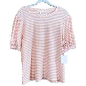 LC Lauren Conrad Womens XL Peach Striped Puff Sleeve Blouse